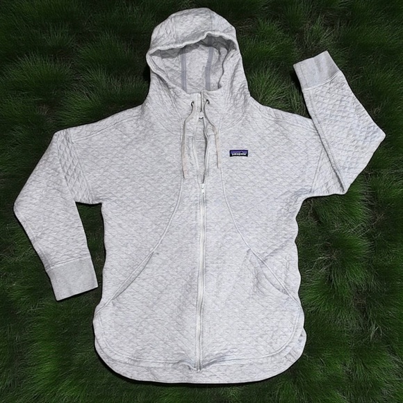 Patagonia Women’s Gray Quilted Full Zip Organic Cotton Hoodie Size Large - Picture 1 of 9